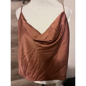 OLM Rust Orange Cowl Neck Cropped Satin Cami Tank Top Women X Large